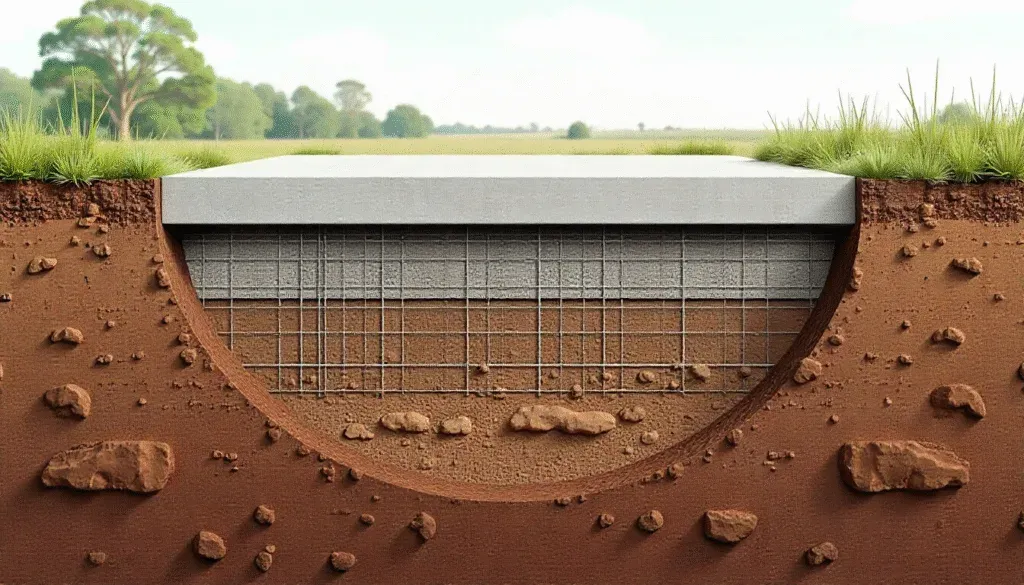 Harristown Concrete Guide – Cross-Section of Reactive Clay Soil and Slab Foundation Design
