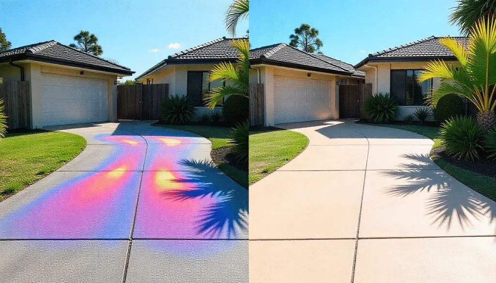 Temperature comparison between standard and heat resistant concrete driveways in Toowoomba City