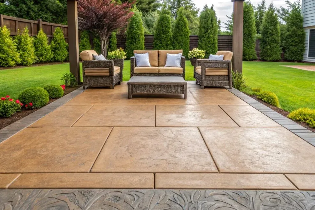 High-quality stamped concrete patio in Toowoomba home backyard