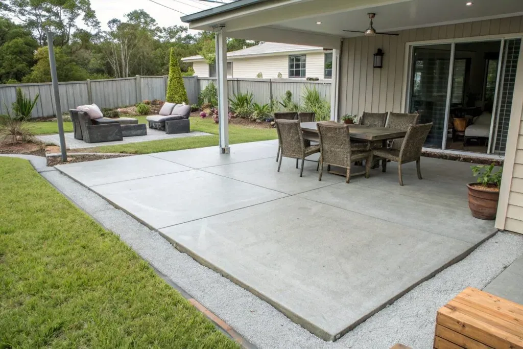 Completed and sealed concrete patio area at a Queenslander-style home