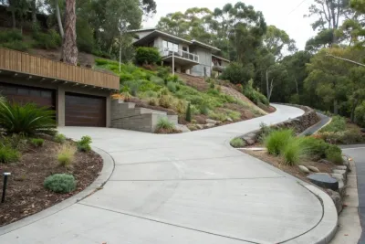 Curved concrete driveway installed on a hillside property in Toowoomba