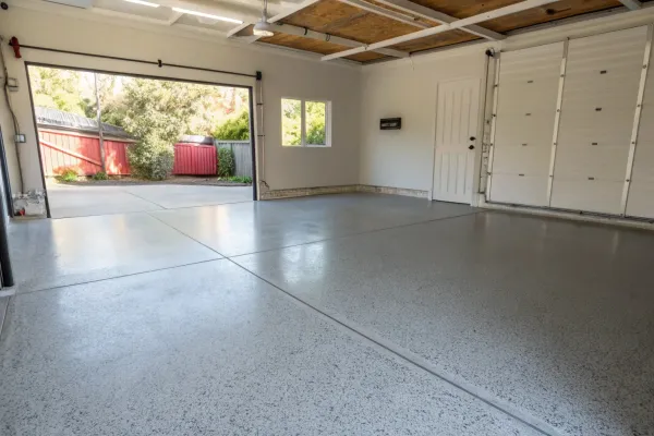 Freshly poured and finished concrete garage slab in a Toowoomba home
