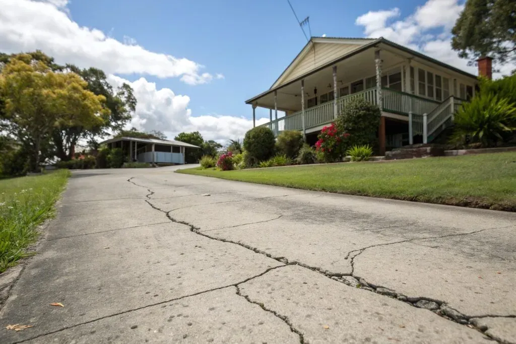 Cracked concrete driveway in Toowoomba showing soil damage
