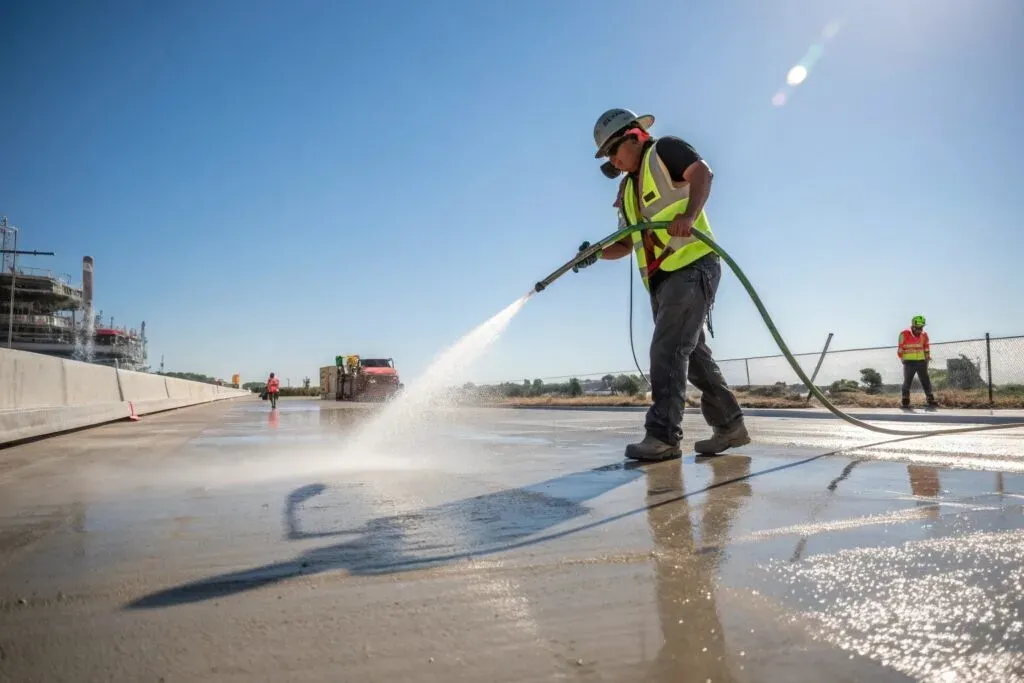 Watering newly poured concrete during hot Toowoomba summer weather for proper curing
