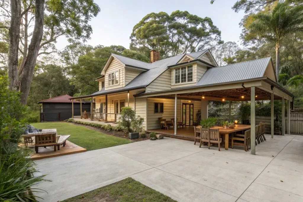 Concrete patio and outdoor entertainment area at Toowoomba home with reactive soil