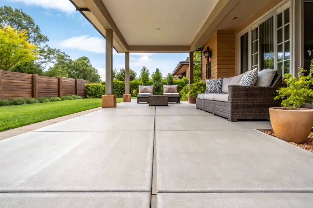 Resurfaced concrete patio with proper drainage gradient Rangeville