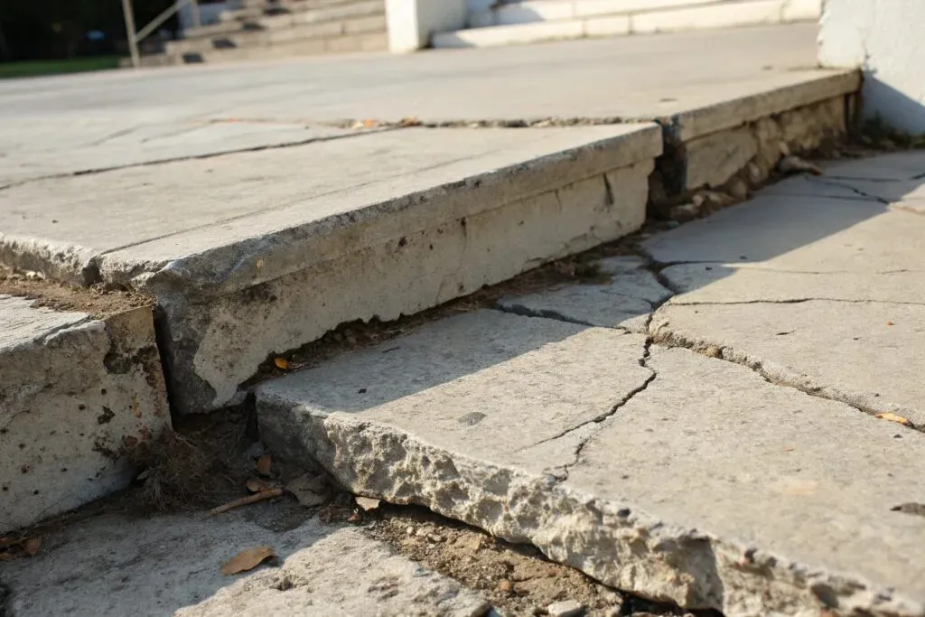 Uneven concrete slabs from soil settlement Rangeville property