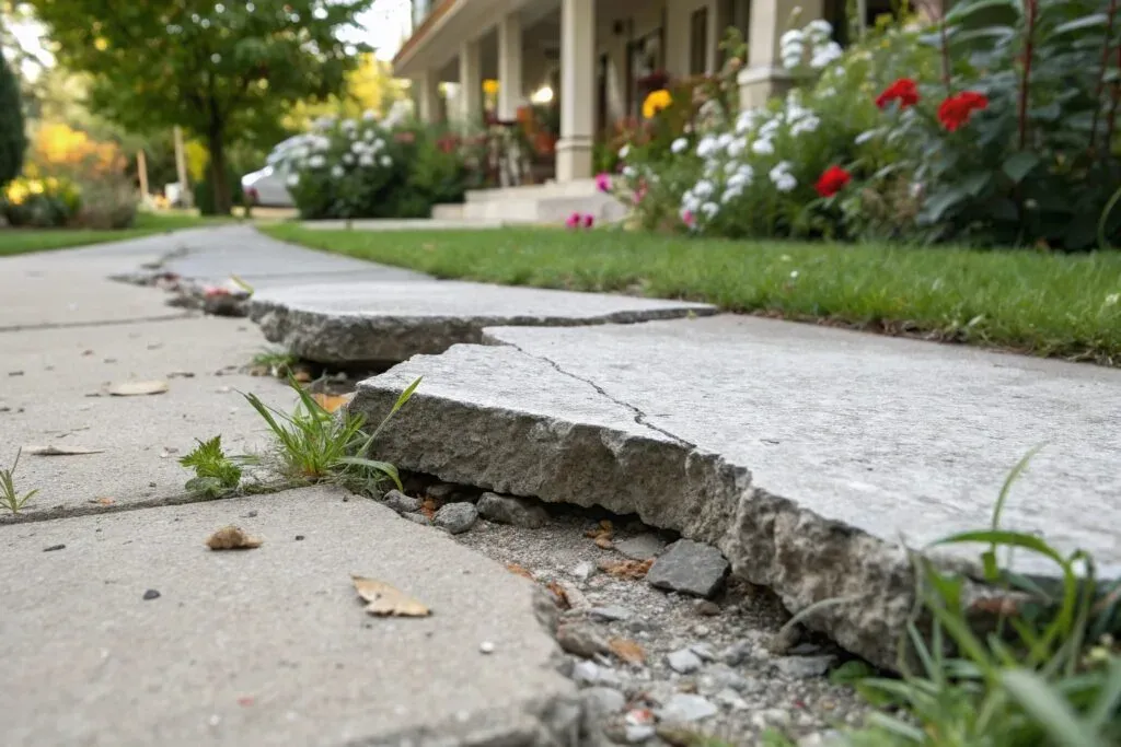 Raised concrete slab tripping hazard needing emergency concrete repair