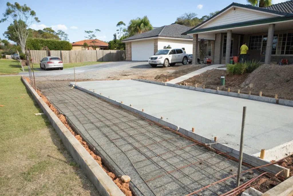 Concrete driveway representative of a typical Harristown residential installation