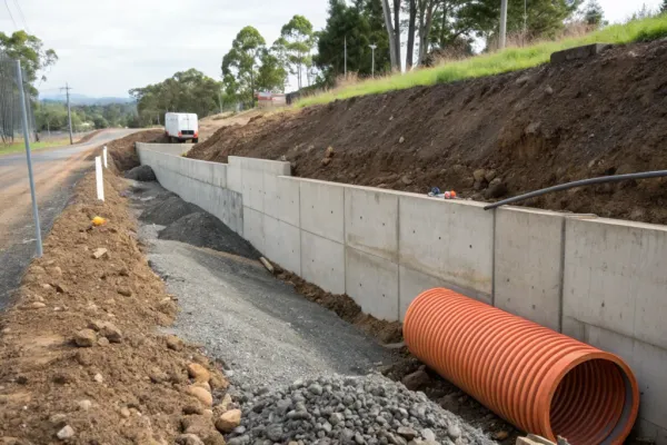 Completed concrete retaining wall on a Toowoomba, Queensland property