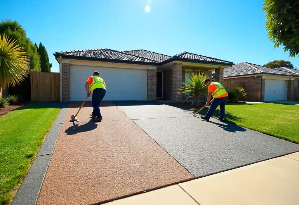 Decorative concrete driveway installation at a Toowoomba residential property