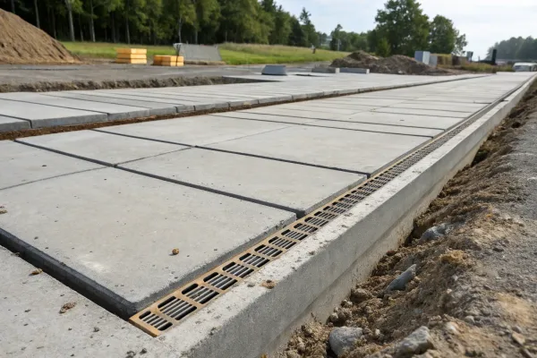 Concrete shed slab finished with correct surface fall for drainage