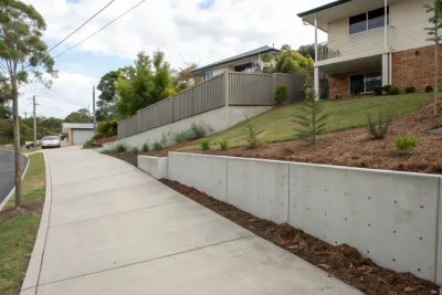 Concrete retaining wall running along the edge of a residential Toowoomba driveway