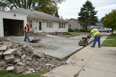 Driveway concrete removal as part of a renovation and landscaping project