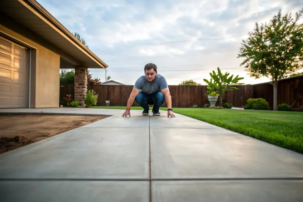 Homeowner performing spring concrete inspection in East Toowoomba residential property