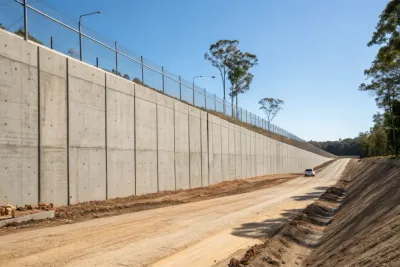 Large-scale commercial concrete retaining wall built on a Darling Downs site