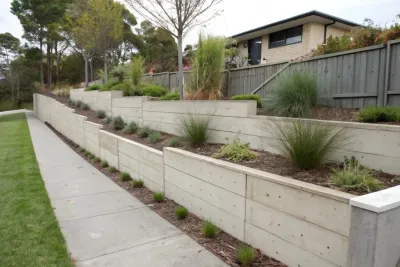 Modern reinforced concrete retaining wall built on a residential Toowoomba property