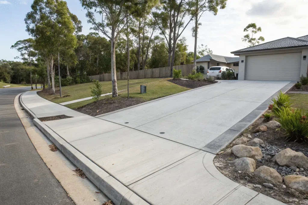 Professional layback kerb crossing installation as part of a Toowoomba concrete path job