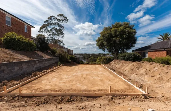 Compacted and graded building pad prepared for concrete slab in Toowoomba