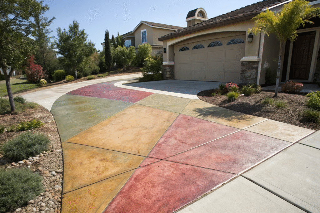 Coloured driveway leading up to a house