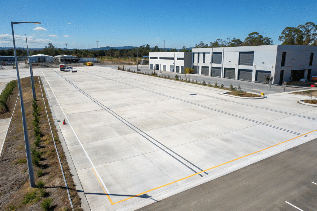 A large commercial parking made of concrete