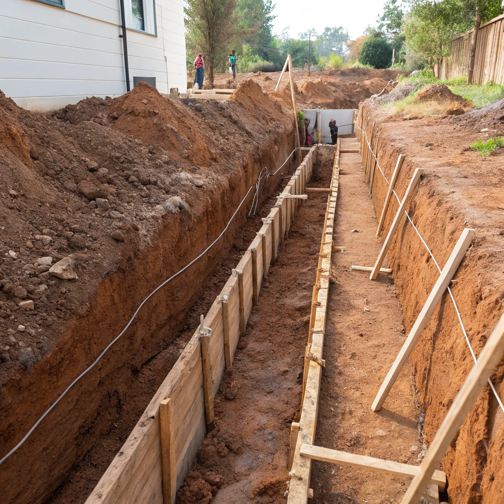 Marked out foundation excavation ready for footing construction on a Toowoomba building site
