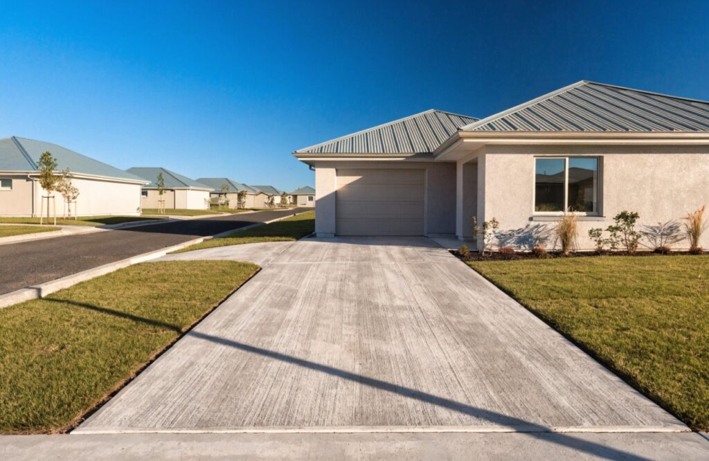Brushed concrete driveway installation on a new residential property in Kleinton Queensland